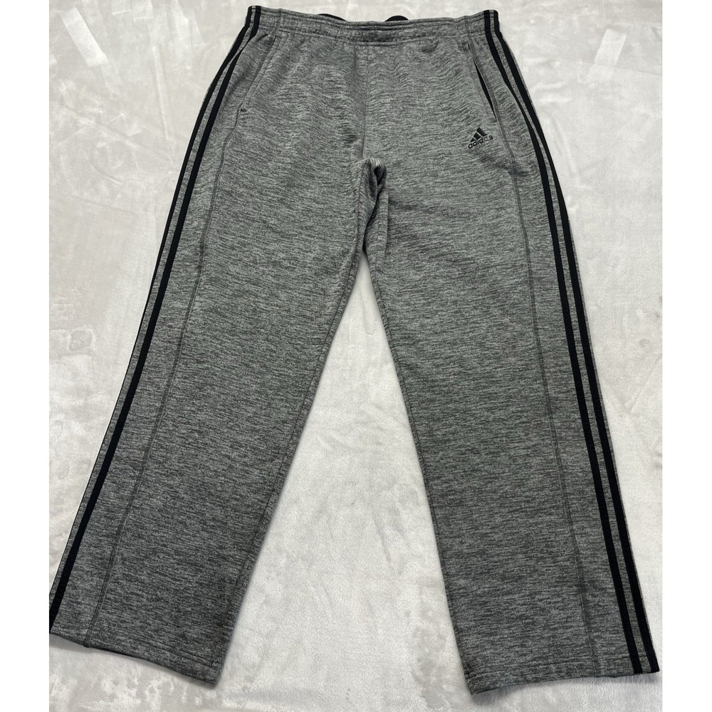 Adidas Fleece Pants Men XL Heather Gray Straight Leg 3-Stripes Climawarm Track